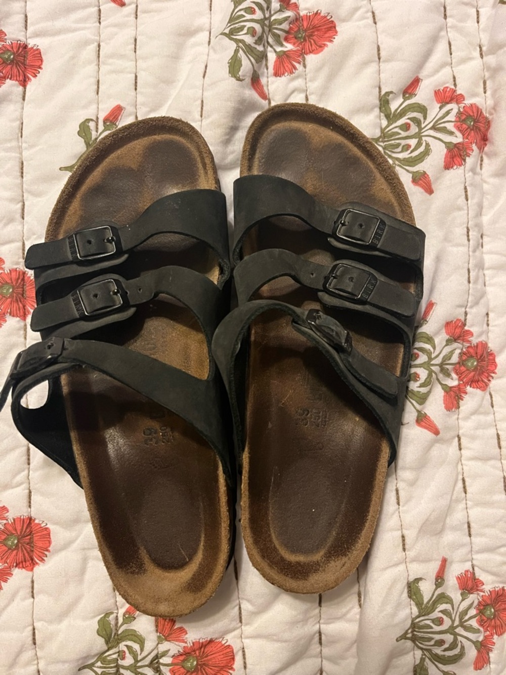 Birkenstock Black Three-Strap Footbed Sandals